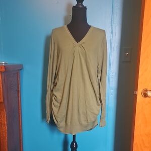 Motherhood Maternity Olive Green V-Neck Side-Ruched Long Sleeve Tunic